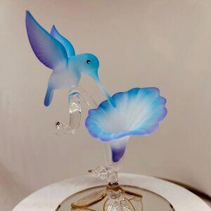 Glass Baron Blue Hummingbird Figurine 4.5” Blue Glass